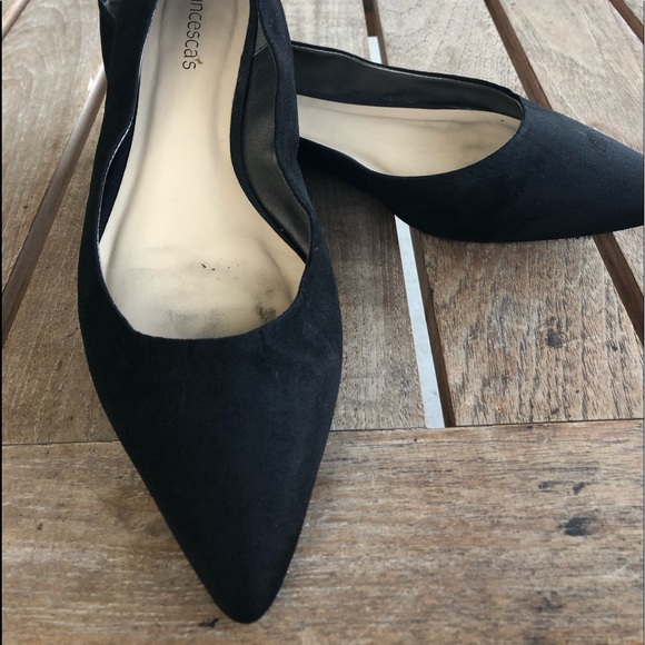 Black Faux Suede Point Toe Flats - Picture 2 of 7